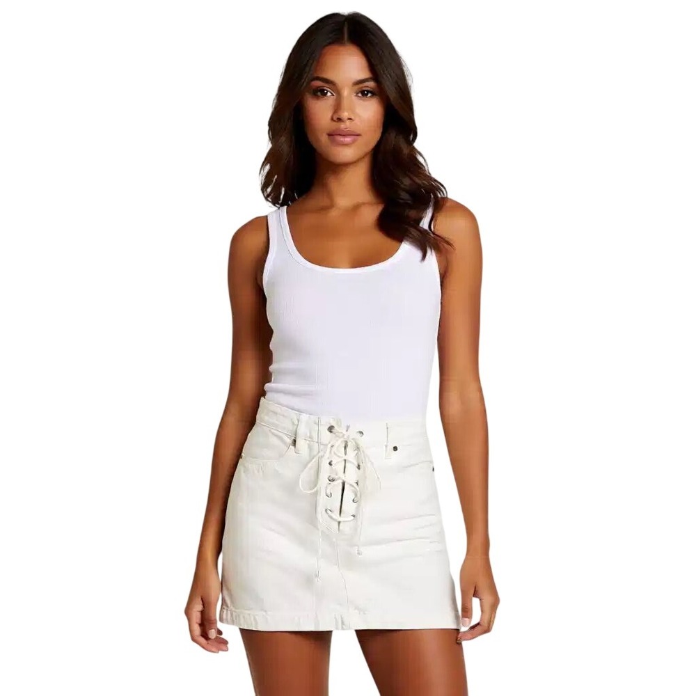 PacSun Los Angeles White Lace Up Front Denim Mini‎ Skirt Size 24